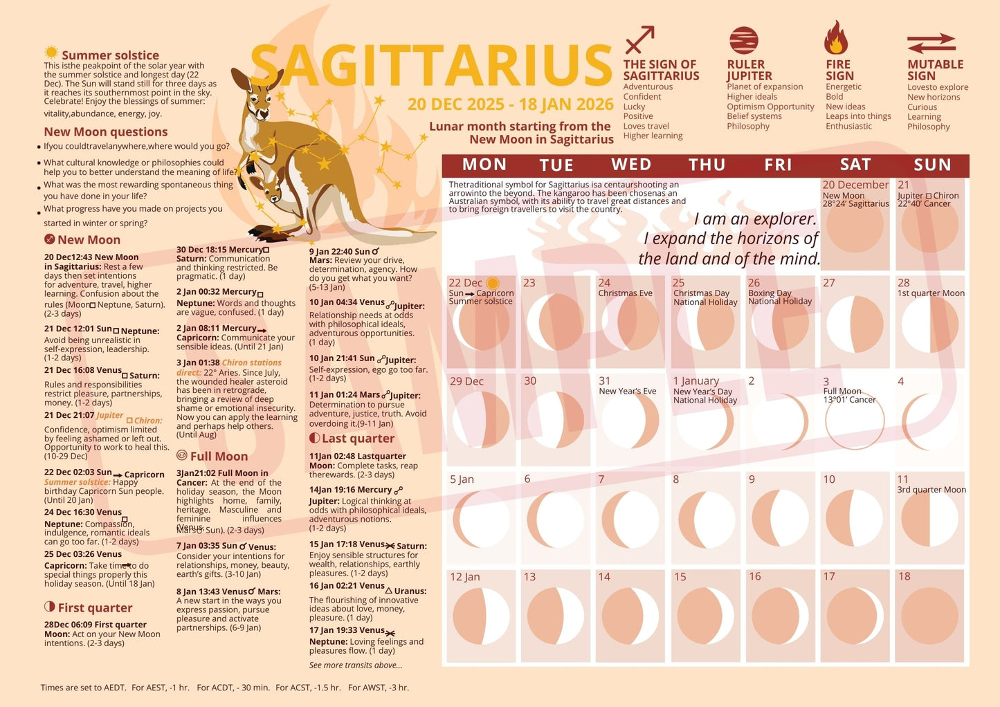 DIGITAL VERSION - Sun + Moon Calendar Australia 2026